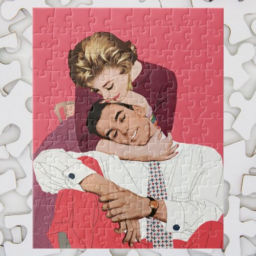 Vintage Love and Romance Newlyweds in Pink Jigsaw Puzzle