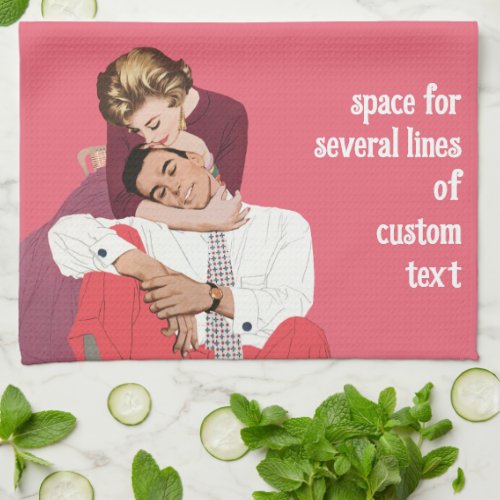 Vintage Love and Romance Newlyweds in Pink Kitchen Towel