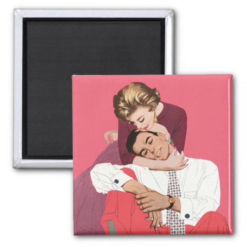 Vintage Love and Romance Newlyweds in Pink Magnet