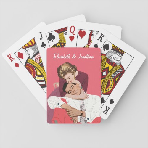 Vintage Love and Romance Newlyweds in Pink Playing Cards