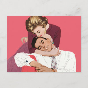 Vintage Love and Romance, Newlyweds in Pink Postcard
