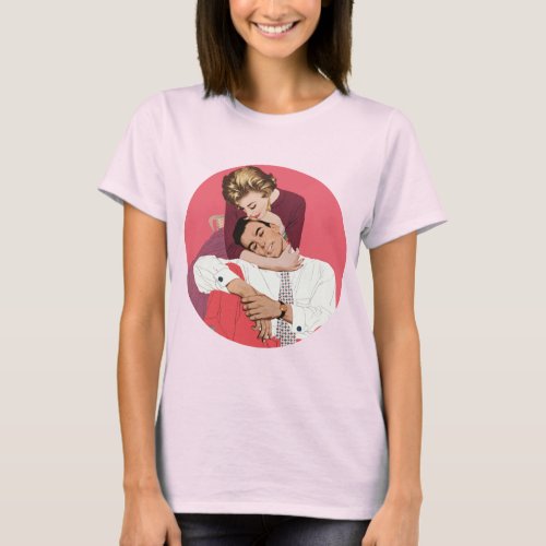 Vintage Love and Romance Newlyweds in Pink T_Shirt