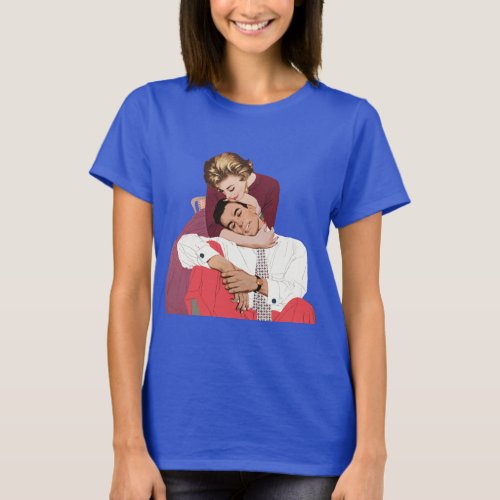 Vintage Love and Romance Newlyweds in Pink T_Shirt