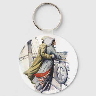 Vintage Love and Romance, Newlyweds on Cruise Ship Keychain
