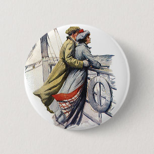 Vintage Love and Romance, Newlyweds on Cruise Ship Pinback Button