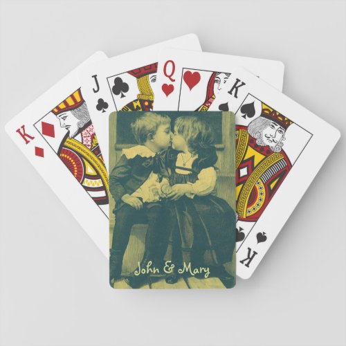 Vintage Love and Romance Photo Children Kiss Playing Cards