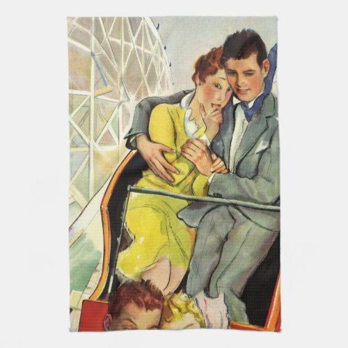 Vintage Love and Romance Roller Coaster Ride Kitchen Towel
