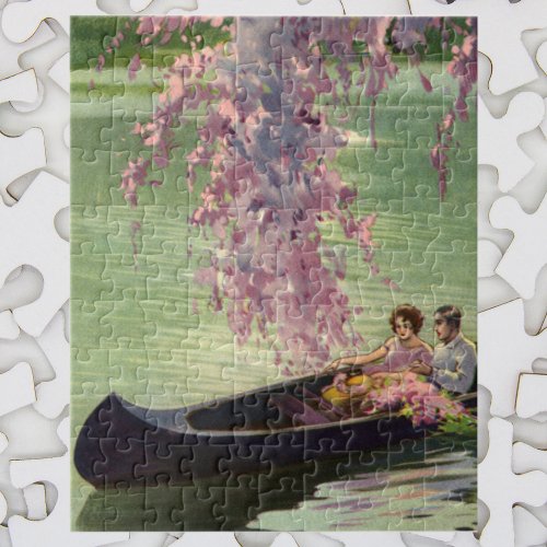 Vintage Love and Romance Romantic Canoe Ride Jigsaw Puzzle