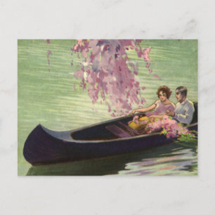 Vintage Love and Romance, Romantic Canoe Ride Postcard