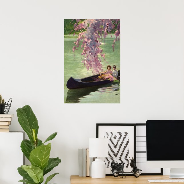 Vintage Love and Romance, Romantic Canoe Ride Poster (Home Office)