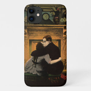 Vintage Love and Romance, Romantic Fireplace Kiss iPhone 11 Case