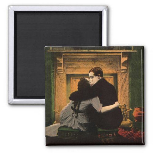 Vintage Love and Romance Romantic Fireplace Kiss Magnet