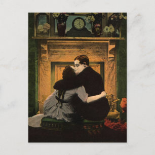 Vintage Love and Romance, Romantic Fireplace Kiss Postcard