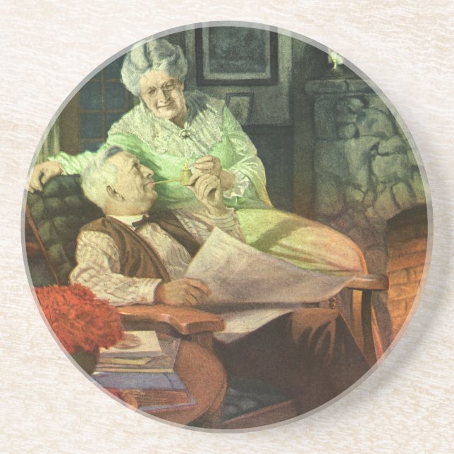 Vintage Love and Romance; Romantic Grandparents Sandstone Coaster (Front)
