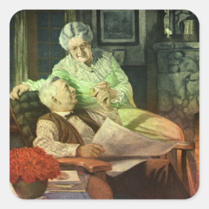Vintage Love and Romance; Romantic Grandparents Square Sticker