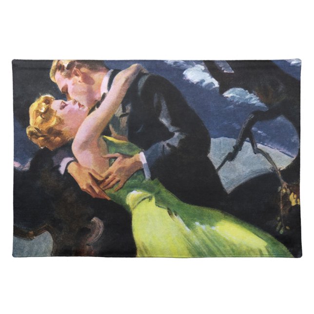 Vintage Love and Romance, Romantic Kiss Cloth Placemat (Front)