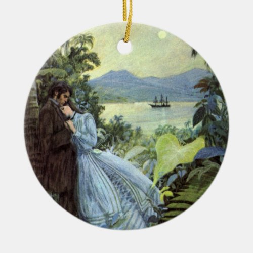 Vintage Love and Romance Romantic Tropical View Ceramic Ornament