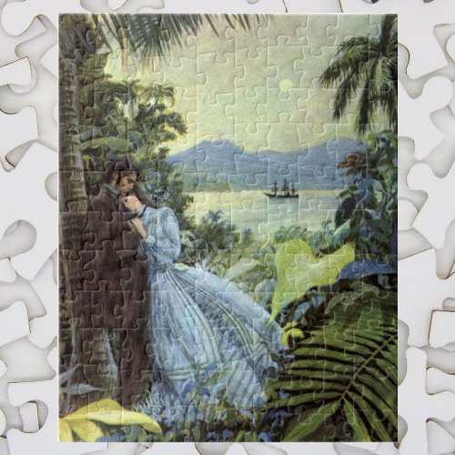 Vintage Love and Romance Romantic Tropical View Jigsaw Puzzle