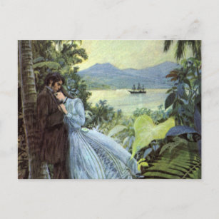 Vintage Love and Romance, Romantic Tropical View Postcard