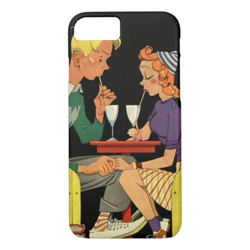 Vintage Love and Romance Teens at the Soda Shop iPhone 87 Case