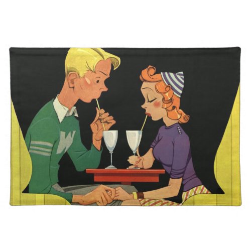 Vintage Love and Romance Teens at the Soda Shop Cloth Placemat