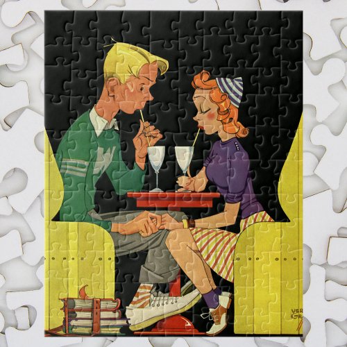 Vintage Love and Romance Teens at the Soda Shop Jigsaw Puzzle