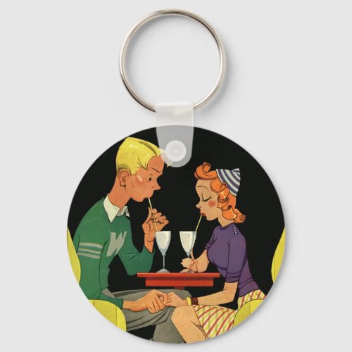 Vintage Love and Romance Teens at the Soda Shop Keychain