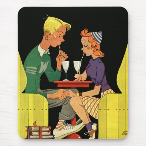Vintage Love and Romance Teens at the Soda Shop Mouse Pad