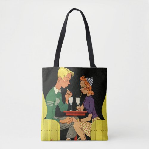 Vintage Love and Romance Teens at the Soda Shop Tote Bag