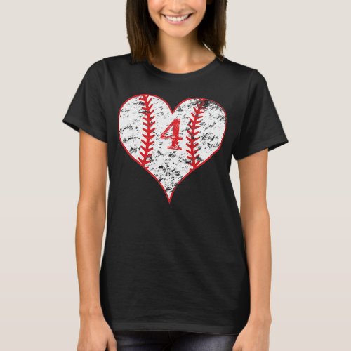 Vintage Love Baseball Mom 4 Baseball Heart Number T_Shirt