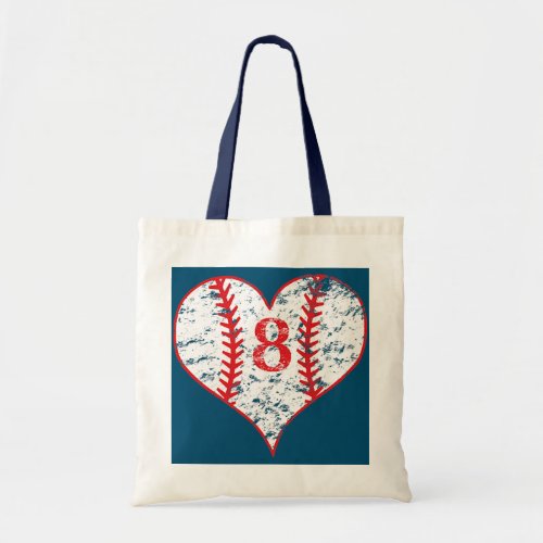 Vintage Love Baseball Mom 8 Baseball Heart Number Tote Bag