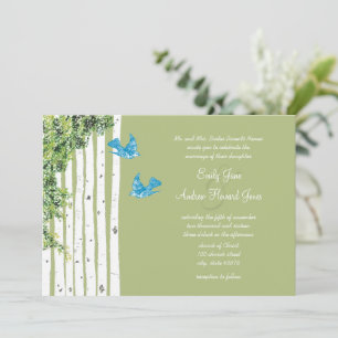Vintage Love Bird Birch Tree Wedding Invitations