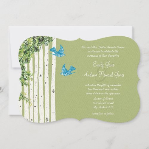 Vintage Love Bird Birch Tree Wedding Invitations