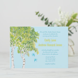 Vintage Love Bird Birch Tree Wedding Invitations