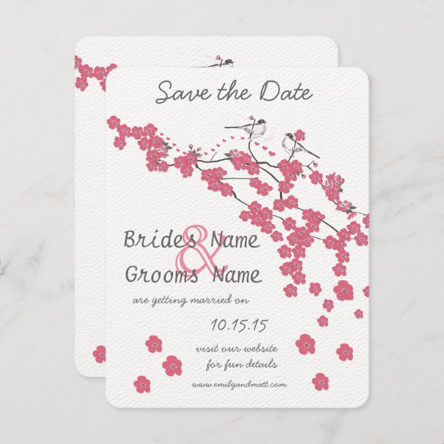 Vintage Love Bird Cherry Blossom Save the Date Invitation (Front/Back)