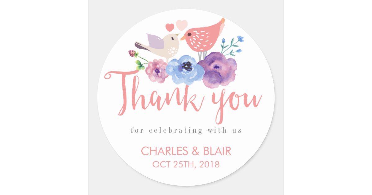 Vintage Love Bird Fl Thank You Wedding Sticker Zazzle