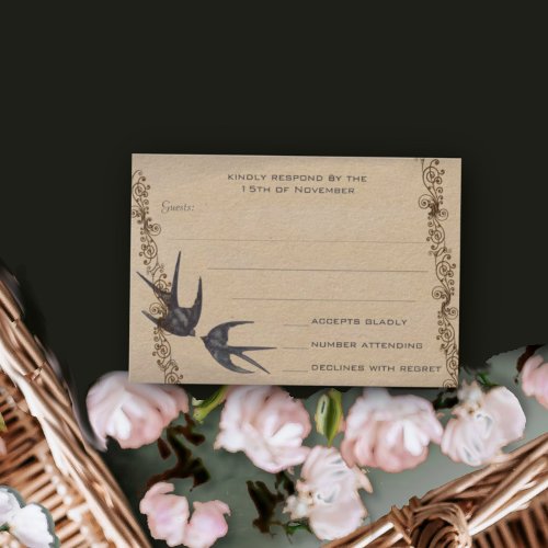 Vintage Love Bird Navy Wedding RSVP