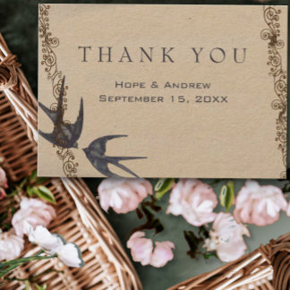 Vintage Love Bird Navy Wedding Thank You Card