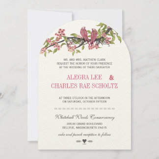 Vintage Love Bird Pink and Gray Cherry Blossom Invitation