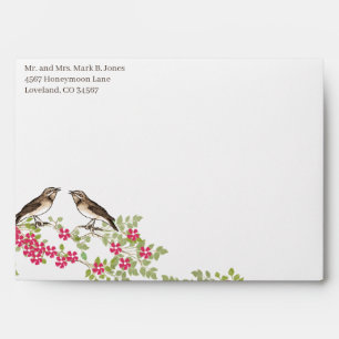 Vintage Love Bird Pink Blooms Green Leaf Envelopes