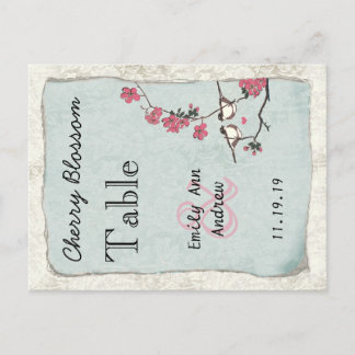 Vintage Love Bird Pink Cherry Blossom Table Number