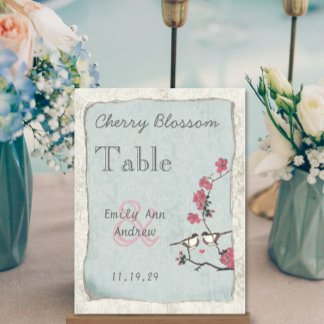 Vintage Love Bird Pink Cherry Blossom Table Number