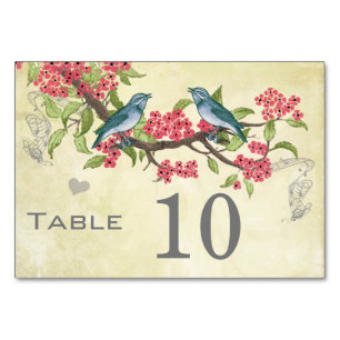 Vintage Love Bird Pink Red Teal Blue Green Table Number