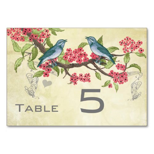 Vintage Love Bird Pink Red Teal Blue Green Table Number