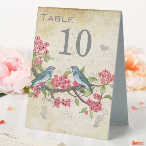 Vintage Love Bird Pink Red Teal Blue Green  Table  Table Tent Sign