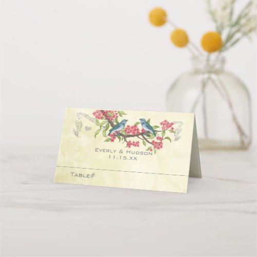 Vintage Love Bird Pink Red Teal Blue Green Wedding Place Card