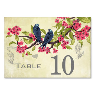 Vintage Love Bird Pink Teal Blue Green Table Number