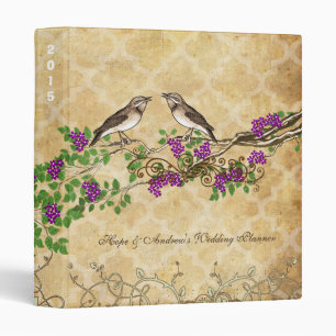 Vintage Love Bird Purple Cherry Blossom Binder