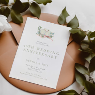 Vintage Love Birds 50th Wedding Anniversary Invitation