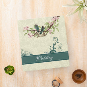 Vintage Love Birds Aqua Teal Pink Wedding Planner 3 Ring Binder